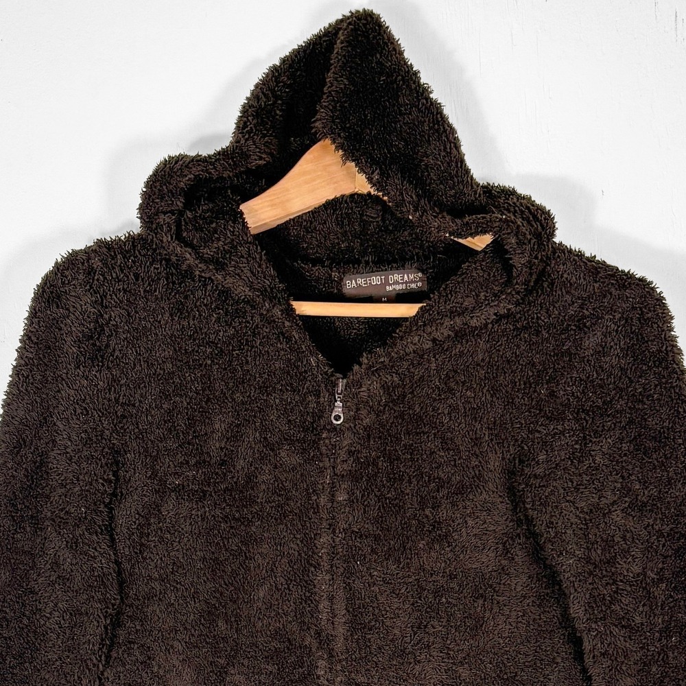 Barefoot Dreams CozyChic Relaxed Zip-up Hoodie Womens M Soft Chocolate Brown